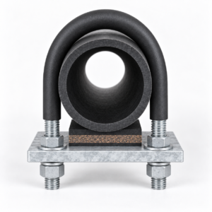Corrected representative insulated U-bolt clamp with an HDPE pipe passing through the transverse U-shaped arch
