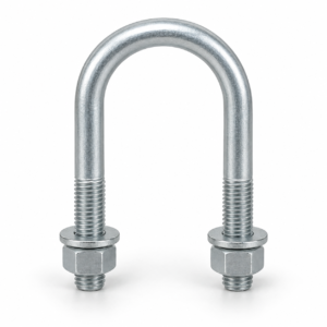 Generated representative zinc-nickel plated round U-bolt with two nuts and flat washers
