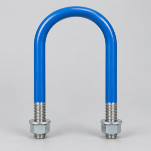 Representative blue epoxy-coated U-bolt with bare threaded ends