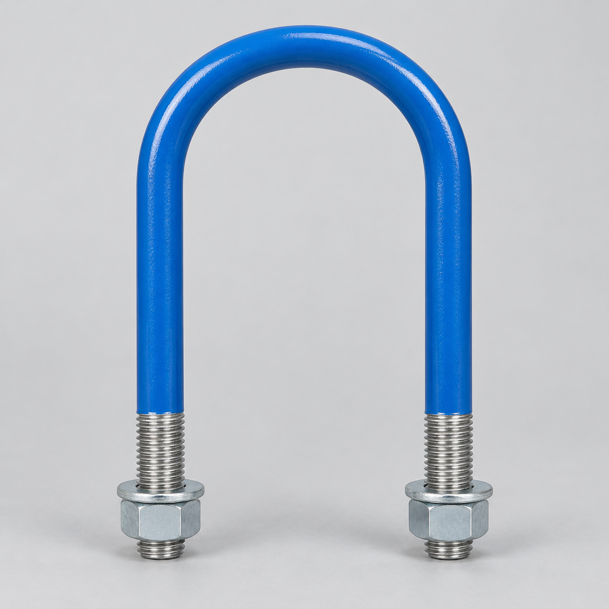 Epoxy-Coated U-Bolt Representative blue epoxy-coated U-bolt with bare threaded ends