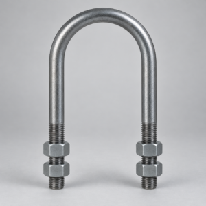 Generated representative MSS SP-58 Type 24 style round steel U-bolt supplied with four hex nuts