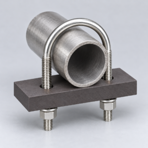 Representative U-bolt pipe support with pipe perpendicular to the graphite pad