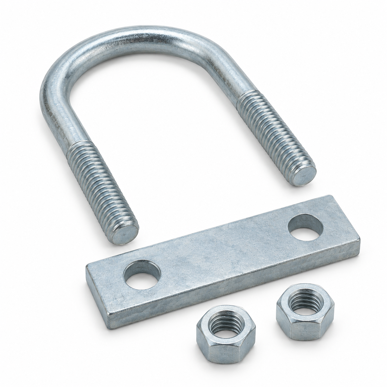 U-Bolt Hanger Rod Stiffener Kit - Generated Representative Generated representative U-bolt hanger rod stiffener kit with one zinc-plated U-bolt, one two-hole plate, and two hex nuts