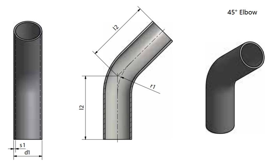 dimensions of ultra high purity stainless steel fittings-
45-degree elbows